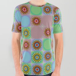 Colorful Mandala Grids Pattern-Dim Pallet All Over Graphic Tee