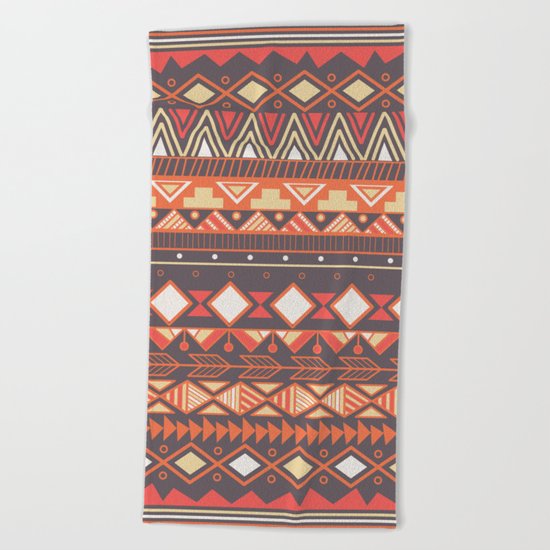 Aztec tribal pattern in stripes, vector illustration Beach Towel