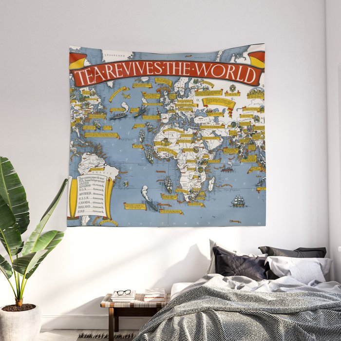 World map wall art 1940 dorm decor mappemonde tea revives the world Art  Print | Poster
