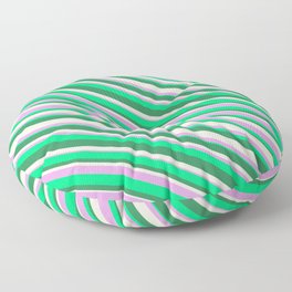 [ Thumbnail: Beige, Plum, Green, and Sea Green Colored Striped Pattern Floor Pillow ]