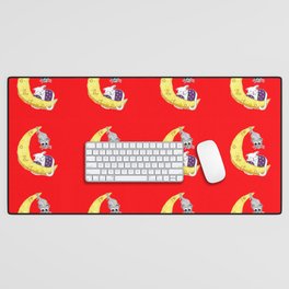 Cat Napping Pattern on Red Background Color Desk Mat