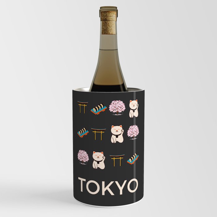 Tokyo Retro Art Vacations Boho Decor Modern Decor Grey Illustration Wine Chiller