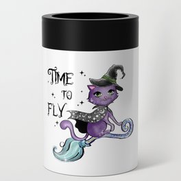 Time to fly halloween cat quote Can Cooler