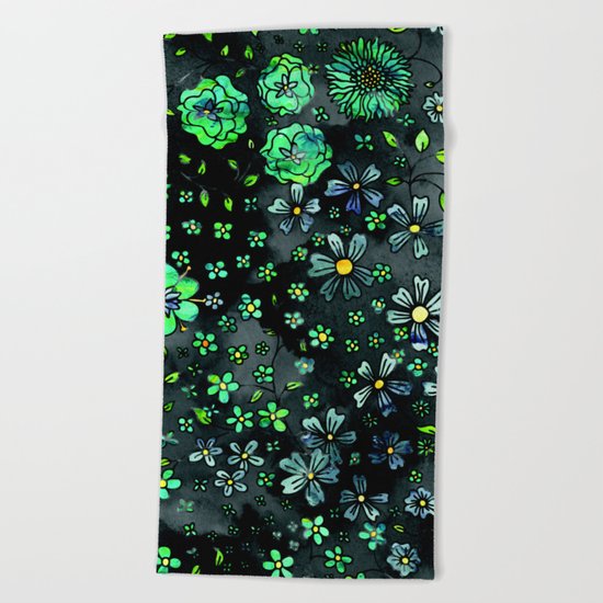 Green Small Flowers Beach Towel