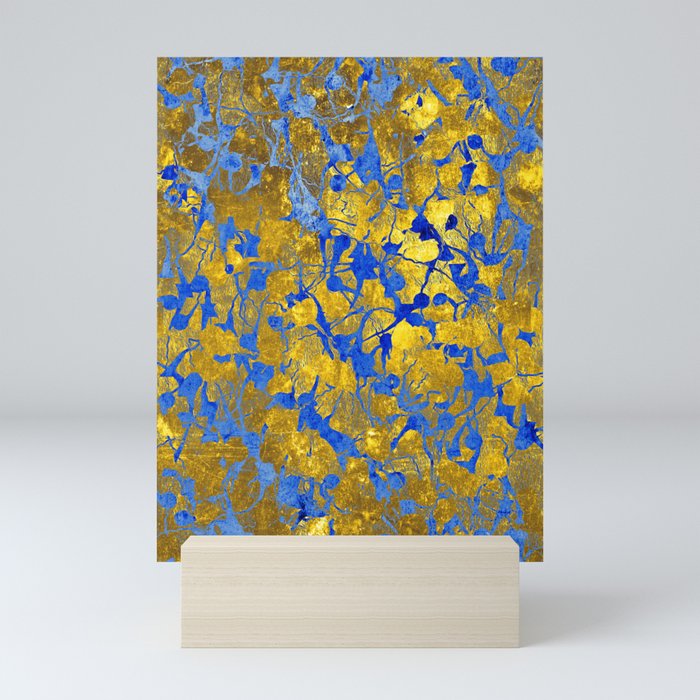 Blue Splash on Gold Mini Art Print