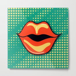 Halftone Pout - Mandarin Metal Print | Smile, Steph, Halftone, Mod, Classic, Graphicdesign, Lips, Lip, Mouth, Cartoon 