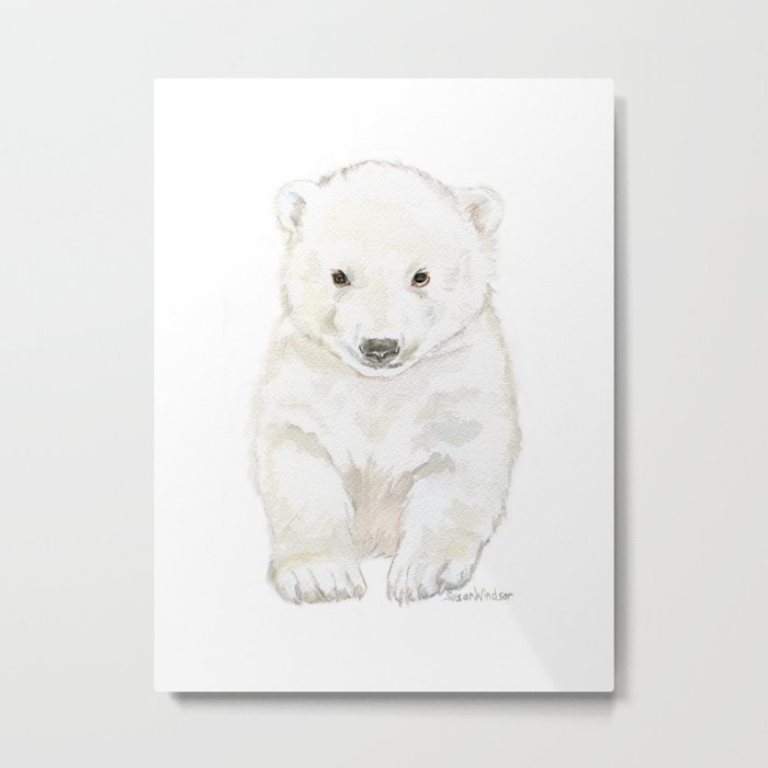 Polar Bear Cub Watercolor Painting Metal Print By Susanwindsor
