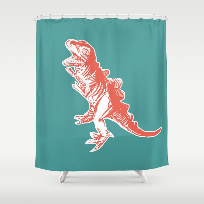 Dino Pop Art T Rex Teal Dark Orange Shower Curtain By