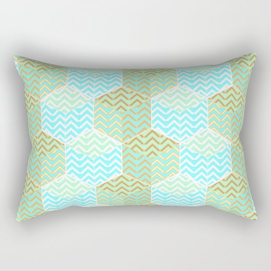 Cubes in teal and golden chevron Rectangular Pillow