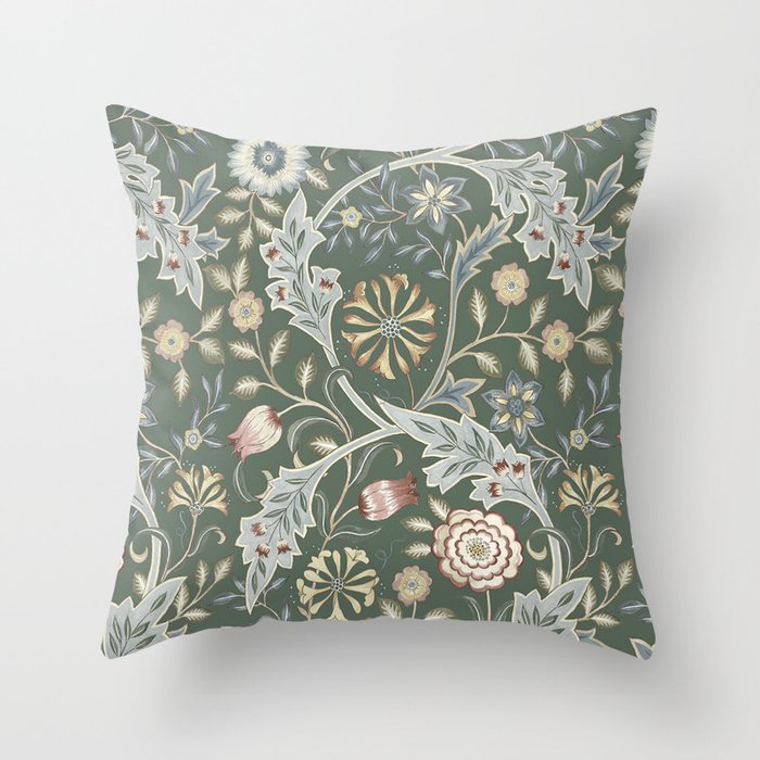 William Morris Vintage Orkney Wilhelmina Green Floral Throw Pillow