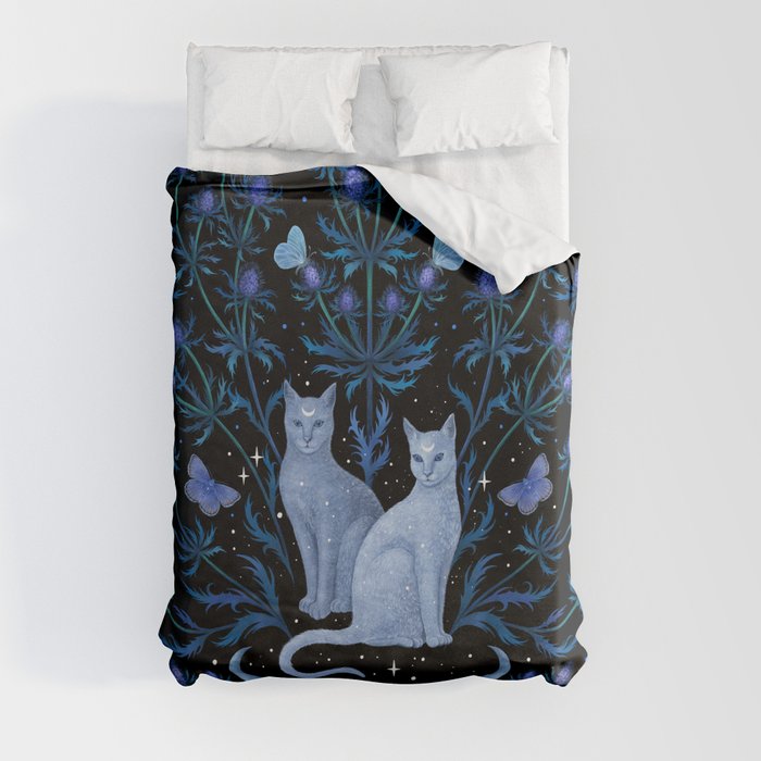 Blue Thistle & Cat Duvet Cover