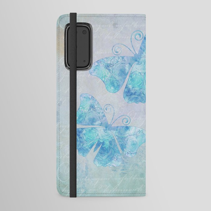 Blue Butterfly Romance Pastel Watercolor Art Android Wallet Case