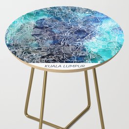 Kuala Lumpur Malaysia Map Navy Blue Turquoise Watercolor City Map Side Table