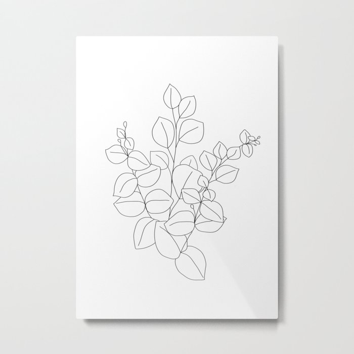 Minimalistic Eucalyptus  Line Art Metal Print