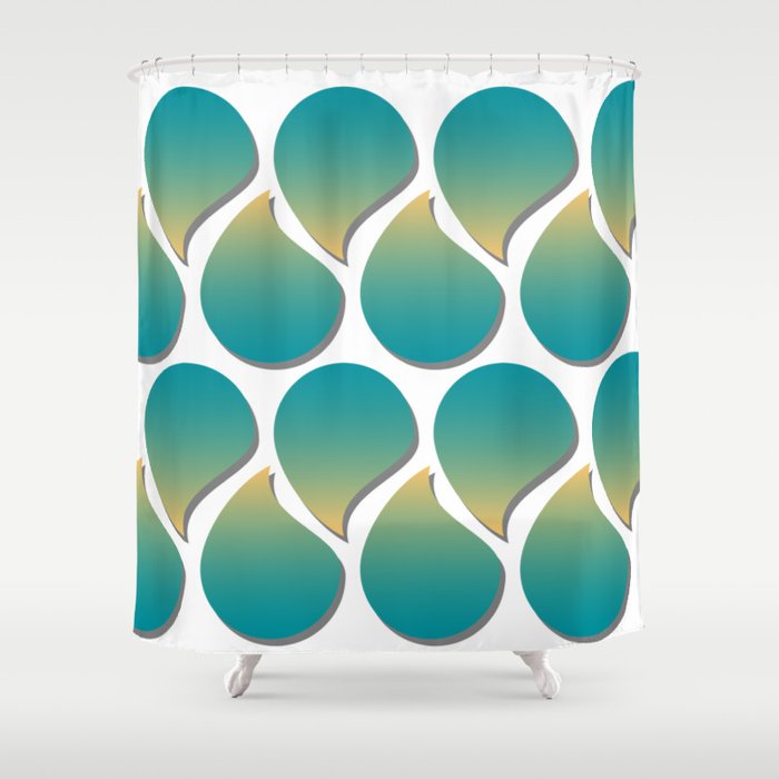 Sand and Sea Turquoise and Yellow Geometric Design Shower Curtain