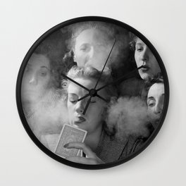Members of the Young Women’s Republican Club of Milford, Connecticut smoking cigarettes, playing poker black and white photograph Wall Clock