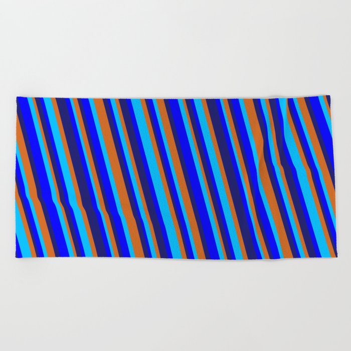 Midnight Blue, Chocolate, Deep Sky Blue & Blue Colored Striped/Lined Pattern Beach Towel
