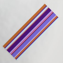 [ Thumbnail: Colorful Chocolate, Indigo, Medium Slate Blue, Light Cyan, and Orchid Colored Stripes Pattern Yoga Mat ]