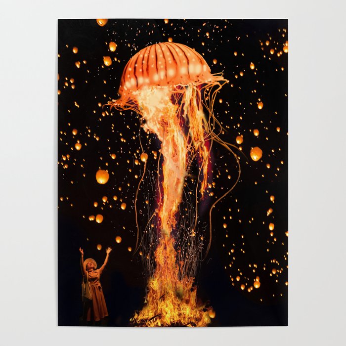 Jellyfish Rising from the Flames Poster