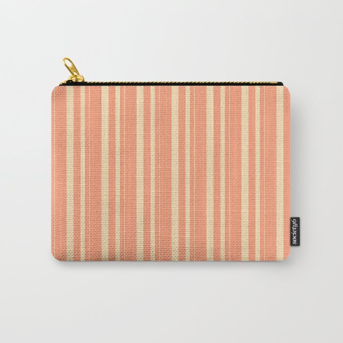 Beige & Light Salmon Colored Pattern of Stripes Carry-All Pouch