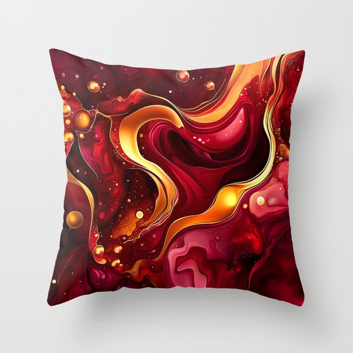 Fluid Art - Maroon and Gold Throw Pillow