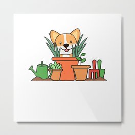 Plants Corgi Dog Flower Pot Dogs Puppy Metal Print | Distracted, Dog Lovers, Plant Lovers, Graphicdesign, I Love Gardening, Plant Mommy, Easily, Plant Life, Green Thumb, Plant Humor 