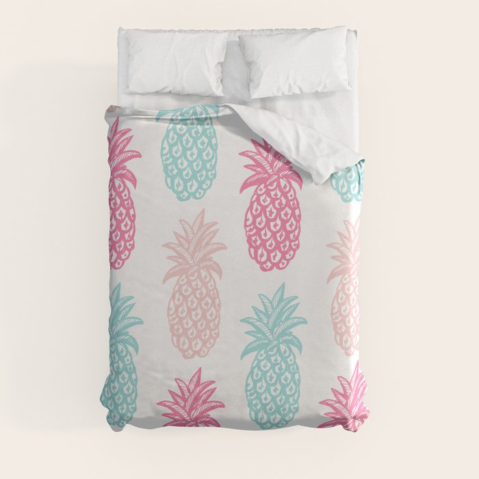 Pineapple Summer (pink and blue) Duvet Cover by Magenta Rose Designs