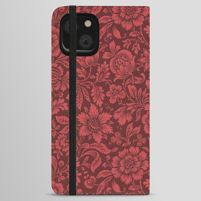 Burgundy and Red Chintz Floral Design iPhone Wallet Case