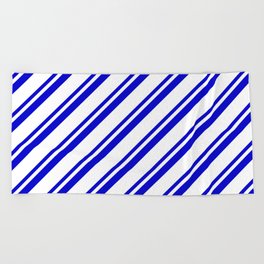 [ Thumbnail: Blue & White Colored Striped Pattern Beach Towel ]