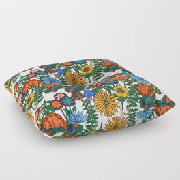 In the Weeds - Retro Floral White Floor Pillow