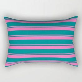 [ Thumbnail: Hot Pink and Teal Colored Stripes/Lines Pattern Rectangular Pillow ]