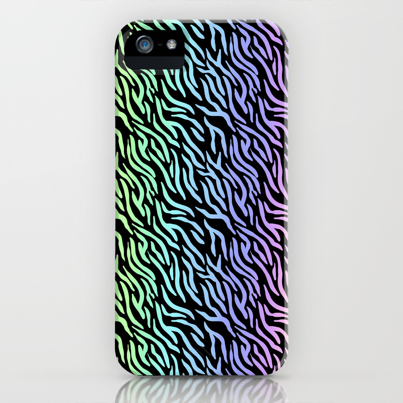 Pastel Rainbow Zebra Stripes Black Background Iphone Case By