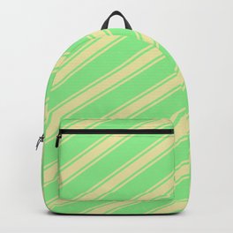 [ Thumbnail: Light Green and Pale Goldenrod Colored Lined/Striped Pattern Backpack ]