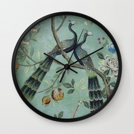 A Teal of Two Birds Chinoiserie Wall Clock