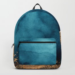 Teal Blue And Gold Hand Painted Marbled Texture Backpack | Bohemian, Painting, Stone, Goldglitter, Texture, Gem, Glamour, Ink, Pattern, Watercolor 