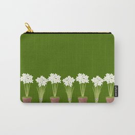 Pots of Paperwhites - Moss Carry-All Pouch | Winterfloral, Neutralchristmas, Christmas, Paperwhite, Modernfloral, Neutralholiday, Pop Art, Mossgreen, Winter, Digital 