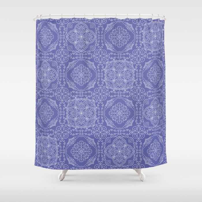Boho Very Peri Purple Flourish Tiles Shower Curtain