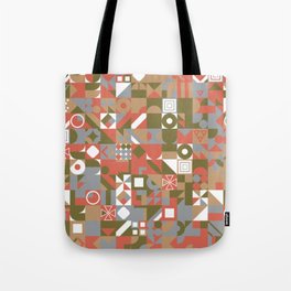 Green, White, Red Retro Minimalist Geometric Design Gift Pattern Art Print Tote Bag