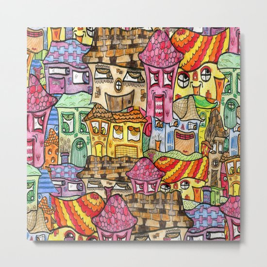 Suburbia watercolor collage Metal Print