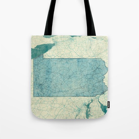 Pennsylvania State Map Blue Vintage Tote Bag