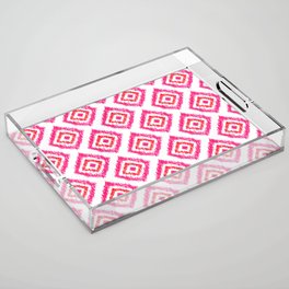 Watercolor Ikat Pattern - Pink and Red Acrylic Tray
