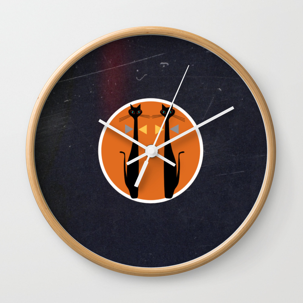 Vinyl Record Art Design Midcentury Modern Art Cat Double 1 0 Wall Clock By Oldurbanfarmhouse Society6
