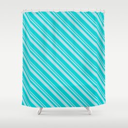 [ Thumbnail: Powder Blue & Dark Turquoise Colored Lines/Stripes Pattern Shower Curtain ]