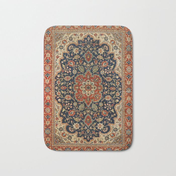 Central Persia 19th Century Authentic Colorful Dark Blue Red Tan Vintage Patterns Bath Mat