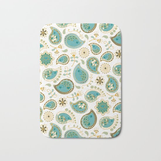 Hedgehog Paisley_Teal BgWhite Bath Mat