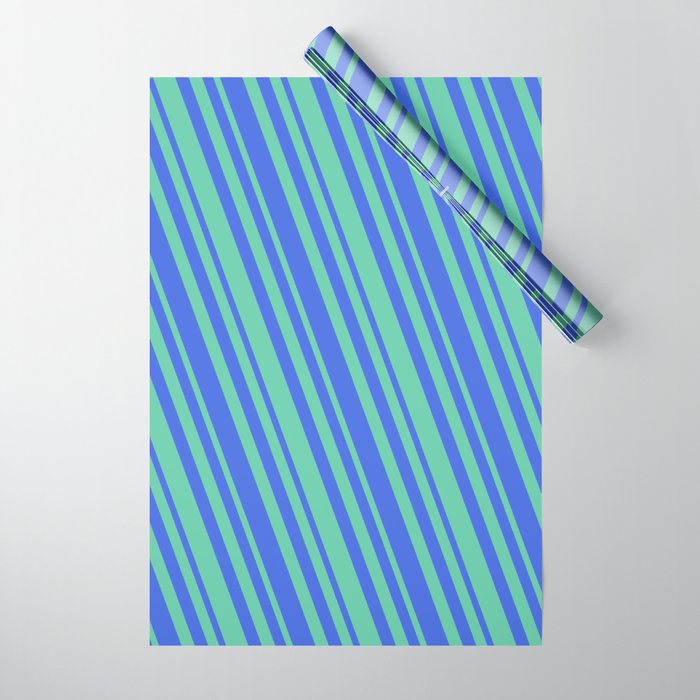 Royal Blue and Aquamarine Colored Stripes/Lines Pattern Wrapping Paper