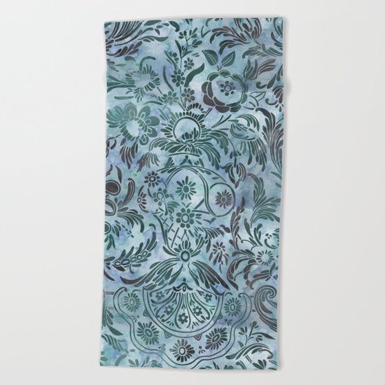 Watercolor Damask Pattern 08 Beach Towel