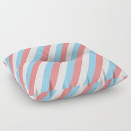 [ Thumbnail: Light Sky Blue, Light Coral, and Mint Cream Colored Lined Pattern Floor Pillow ]