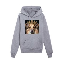 Queen Collie Dog Breed Portrait Royal Renaissance Animal Painting Kids Pullover Hoodies
