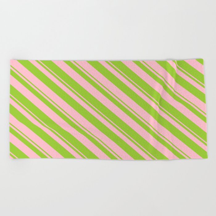 Green & Pink Colored Stripes Pattern Beach Towel